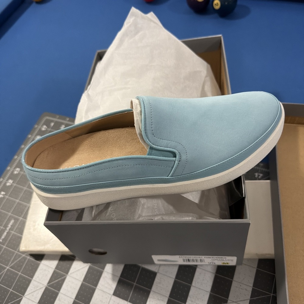 Vionic Effortless Mule Loafers Women's 9.5 Blue NuBuck Slip-On Casual Flat - New